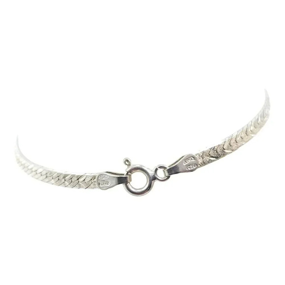 925 Sterling Silver Herringbone Chain Bracelet Spring Ring Closure Italy VTG 3g - Picture 4 of 5
